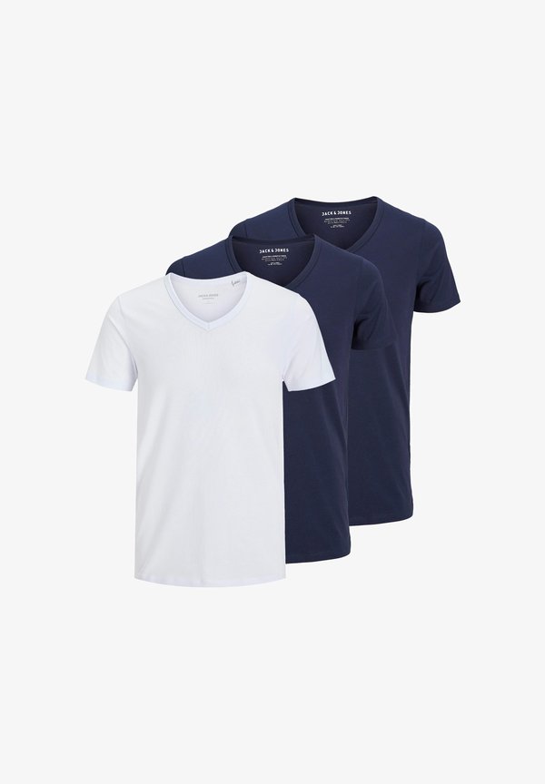 Jack & Jones 3 PACK - Basic T-shirt - dunkelblau/weiß
