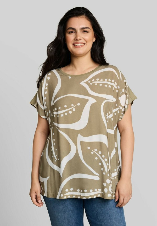 TOM TAILOR TOM TAILOR T-SHIRT PLUS SIZE - T-SHIRT IM MATERIAL-MIX - Print T-shirt - silver olive