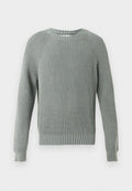 Hellgrüner, gerippter Pullover mit langen Ärmeln, rundem Ausschnitt und strukturiertem Finish. Verfügt über horizontale Rippungen und eng anliegende Ärmelbündchen.
