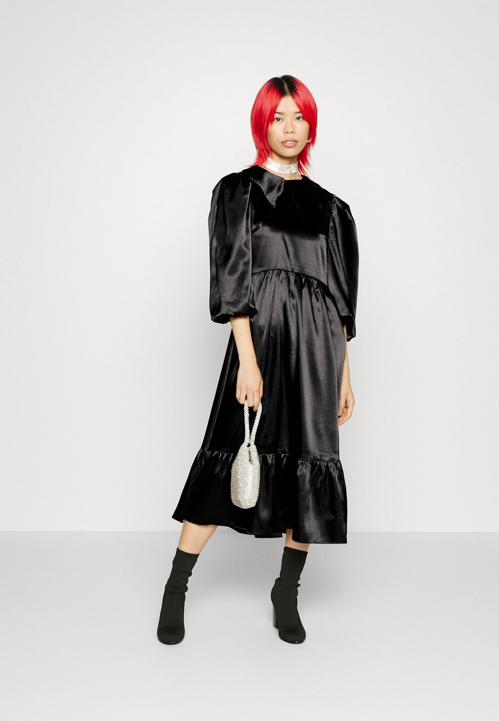 Glamorous MIDAXI STATEMENT COLLAR DRESS WITH PUFF SLEEVES