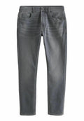 Graue Denim-Jeans mit slim Fit. Mit Fronttaschen, Knopfverschluss und dezentem Used-Look an den Oberschenkeln. Gerade Bein-Design.