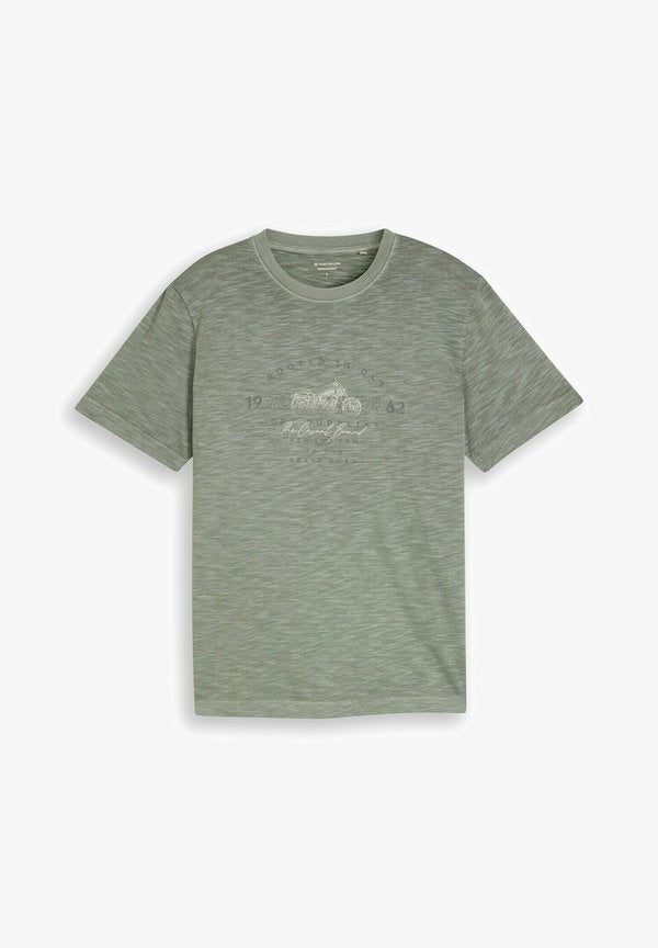 TOM TAILOR IN MELANGE-OPTIK - Print T-shirt - greyish shadow olive