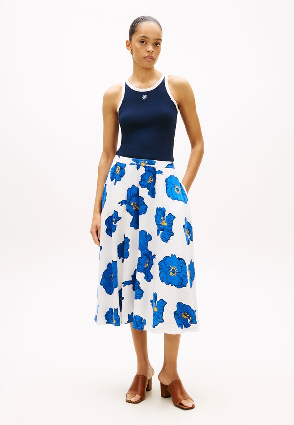 Tommy Hilfiger PLEATED LINEN BLEND MIDI A-LINE SKIRT