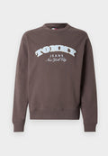 Brauner Sweatshirt aus Baumwollmischung mit einem weißen und hellblauen "TOMMY JEANS"-Logo. Ribbedenden an den Ärmeln und am Saum sowie Rundhalsausschnitt.