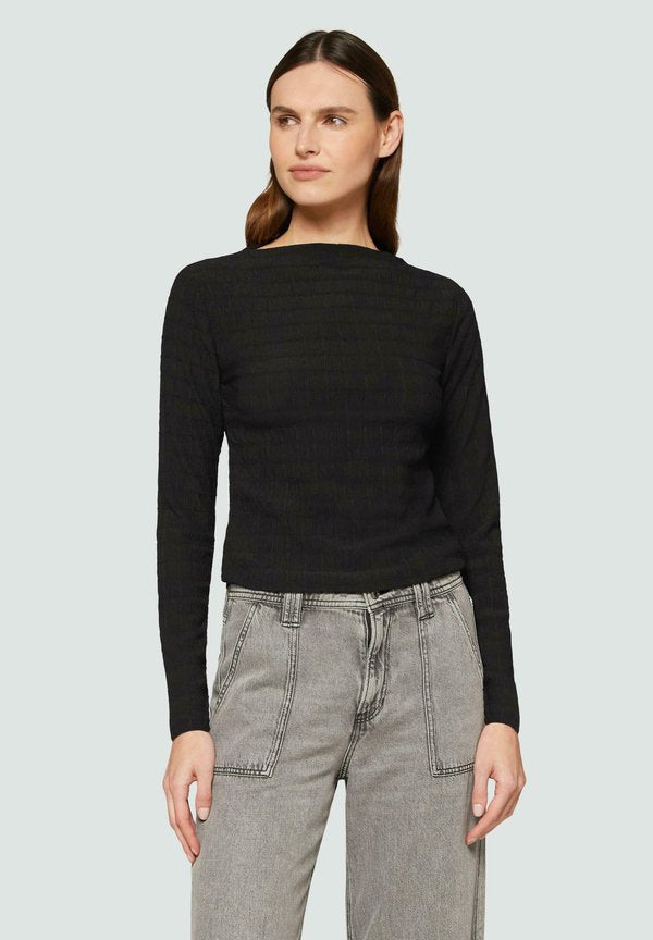 s.Oliver MIT STRUKTURMUSTER UND U AUSSCHNITT - Long sleeved top - schwarz