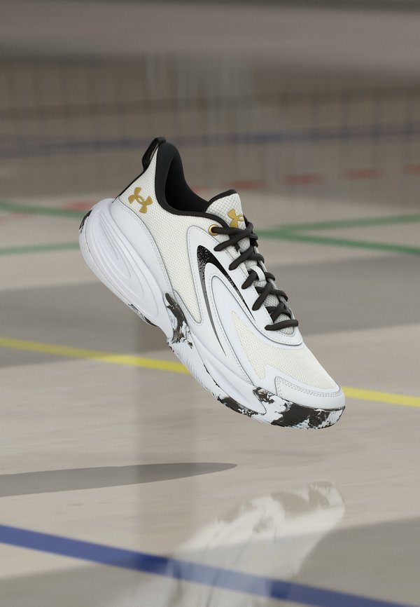 Under Armour LOCKDOWN 8 - Basketball shoes - white/black/metallic gold-coloured