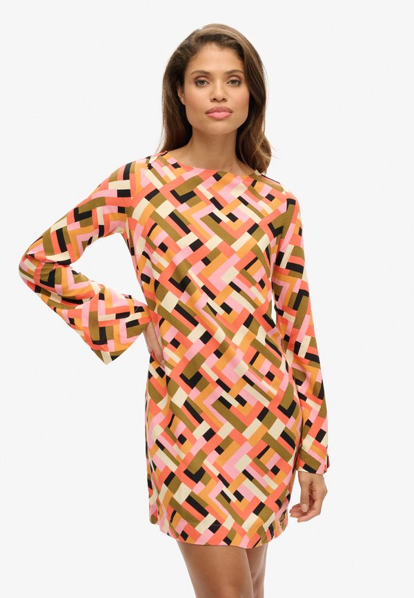 Superdry & Co PRINTED OPEN BACK MINI - Day dress - quilt geo orange