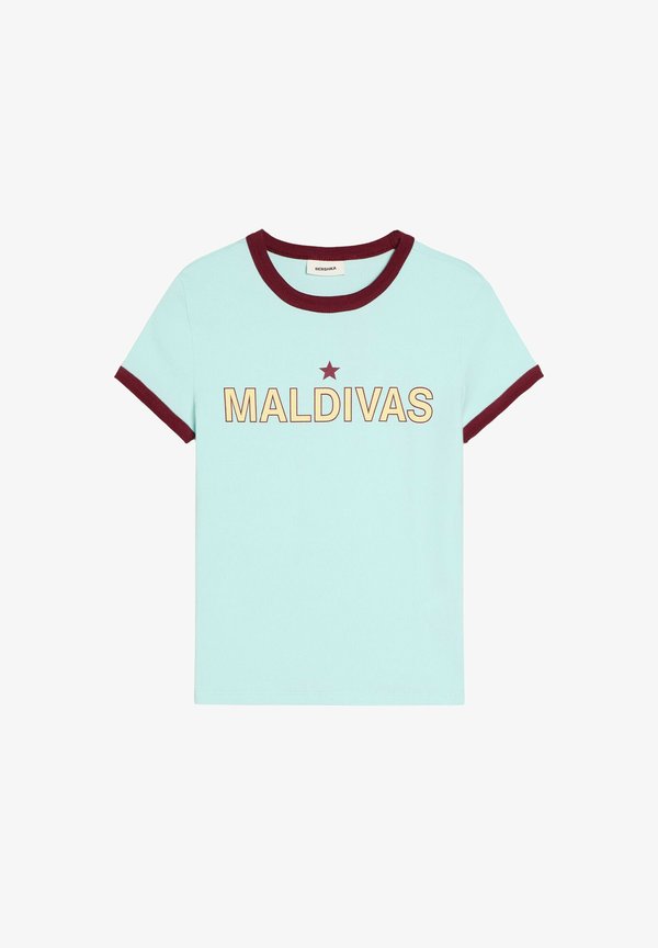 Bershka SLIM FIT WITH CONTRAST PRINT - T-SHIRT - Print T-shirt - dark blue