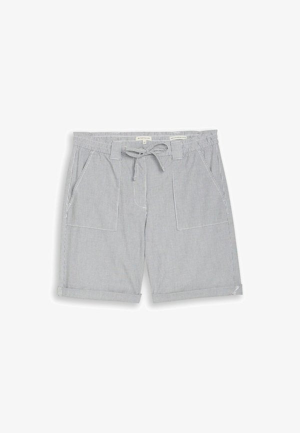 TOM TAILOR TOM TAILOR HOSEN & CHINO CHINO BERMUDA SHORTS MIT KORDELZUG - Shorts - delicate navy white stripe