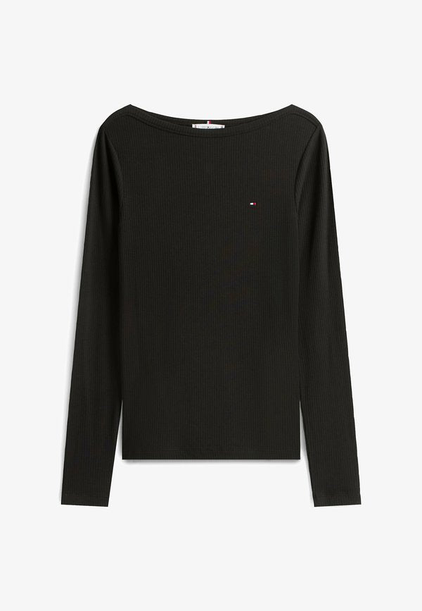 Tommy Hilfiger RIBBED SLIM BOAT NECK LONG SLEEVE T-SHIRT - Long sleeved top - black