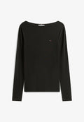 Tommy Hilfiger RIBBED SLIM BOAT NECK LONG SLEEVE T-SHIRT - Long sleeved top - black