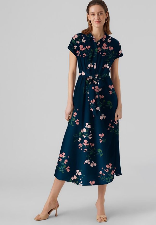 Vero Moda VMNEWHALLIE LONG TIE DRESS - Shirt dress - night sky