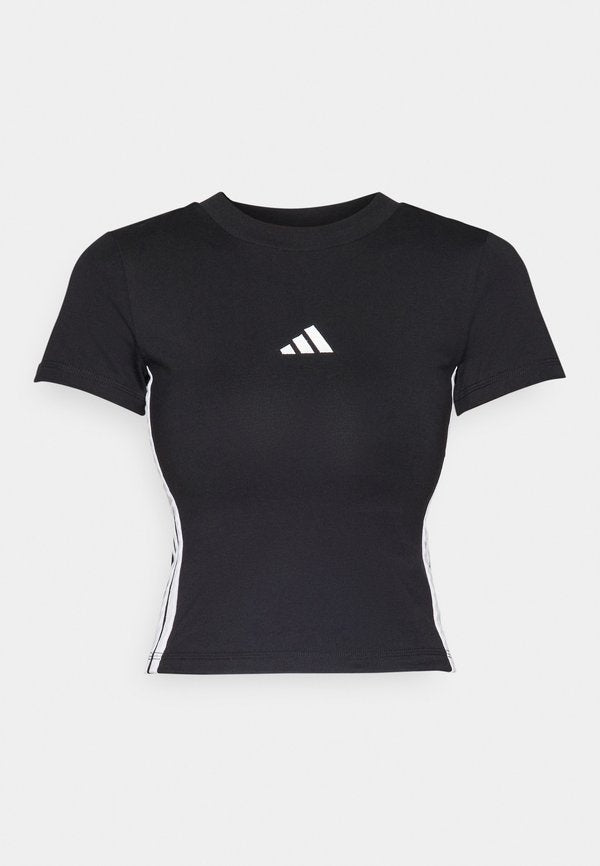 adidas Sportswear ESSENTIALS 3 STRIPES SLIM BABY  - Print T-shirt - black/white
