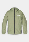 Leichte, olivgrüne Jacke mit Kapuze, elastischen Bündchen, durchgehendem Reißverschluss und dem The North Face-Logo auf der Brust. Schlankes Design.