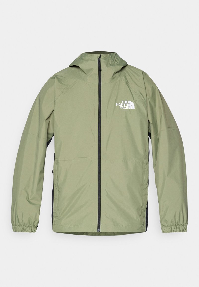 Leichte, olivgrüne Jacke mit Kapuze, elastischen Bündchen, durchgehendem Reißverschluss und dem The North Face-Logo auf der Brust. Schlankes Design.