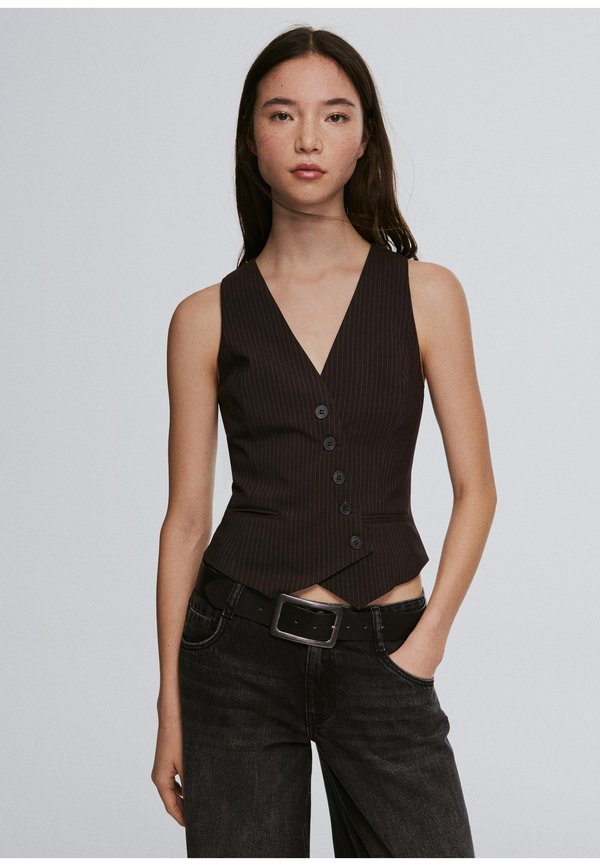 Bershka Waistcoat - dark brown