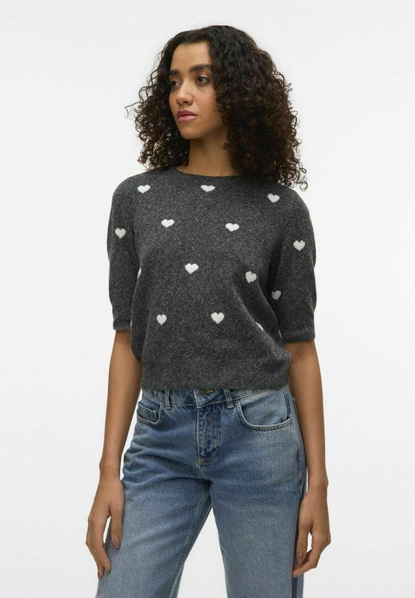 Vero Moda VERO MODA STRICKPULLOVER VMDOFFY PULLOVER - Print T-shirt - dark grey melange