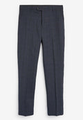 Marineblau karierte Hose aus einem strukturierten Stoff, mit Knopfverschluss, zwei Fronttaschen und einem schmalen, geraden Schnitt.