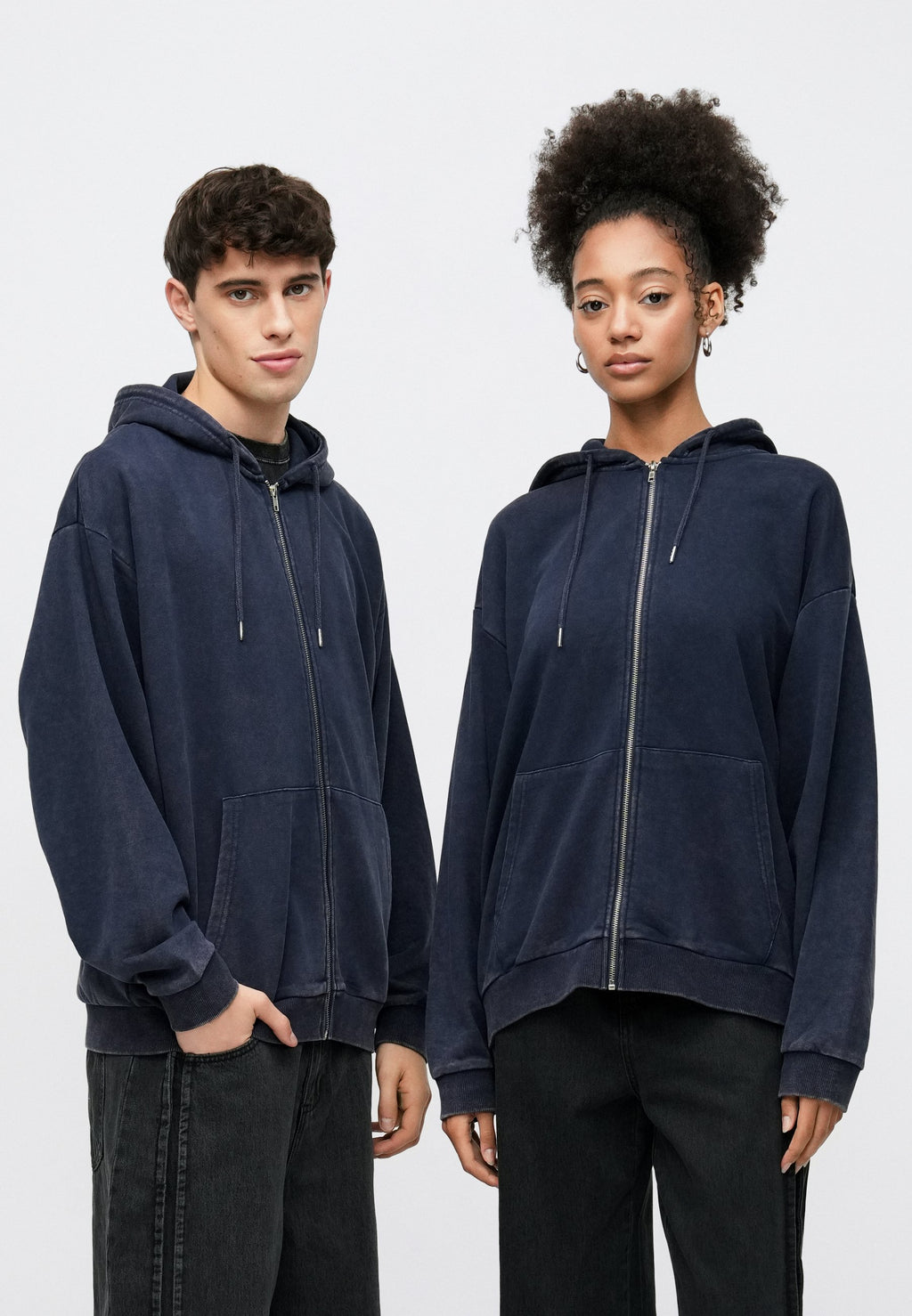 YOURTURN OVERSIZED FIT WASHED ZIP-UP HOODIE