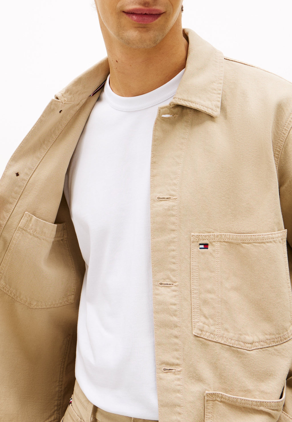 WASHED FLAG EMBROIDERY DENIM CHORE JACKET Media 5
