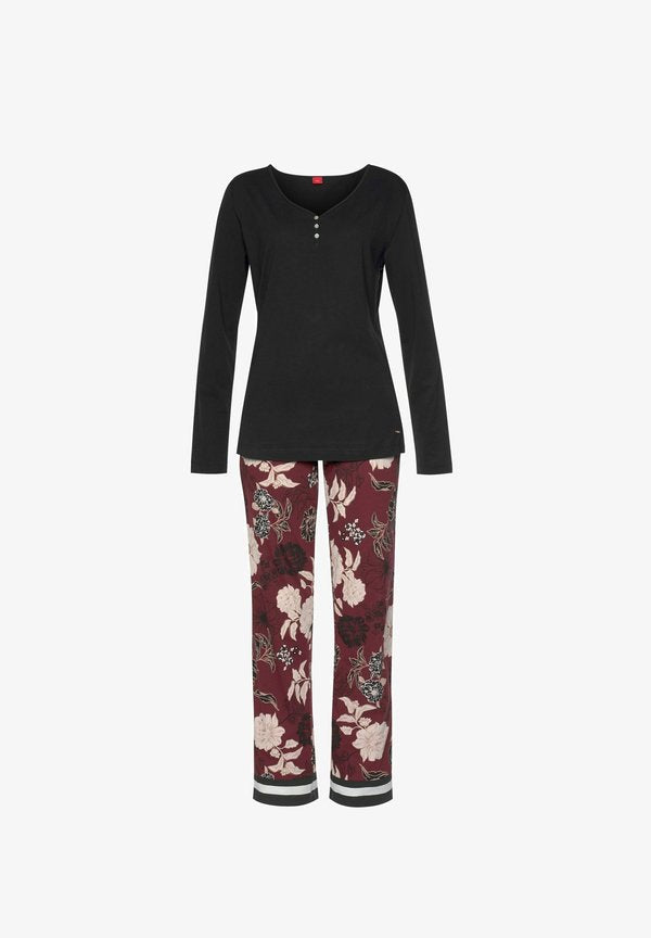 s.Oliver Pyjamas - schwarz-bordeaux-mehrfarbig-geblümt
