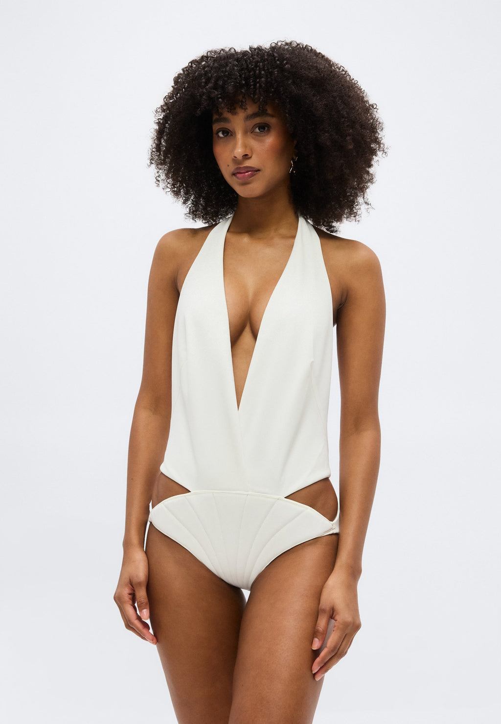 ADRIANA DEGREAS COQUILLE DE MER PLUNGE NECK SWIMSUIT