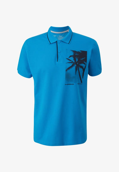 s.Oliver FRONTPRINT - Polo shirt - azurblau