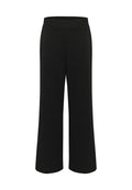 Schwarze, weite Hosen aus weichem, dehnbaren Material. Mit einem glatten, elastischen Bund und einer geraden Silhouette ohne sichtbare Muster.