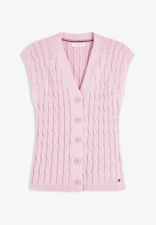 Tommy Hilfiger MID GG CABLE VEST CARDI - CO CABLE MID GG - Waistcoat - classic pink