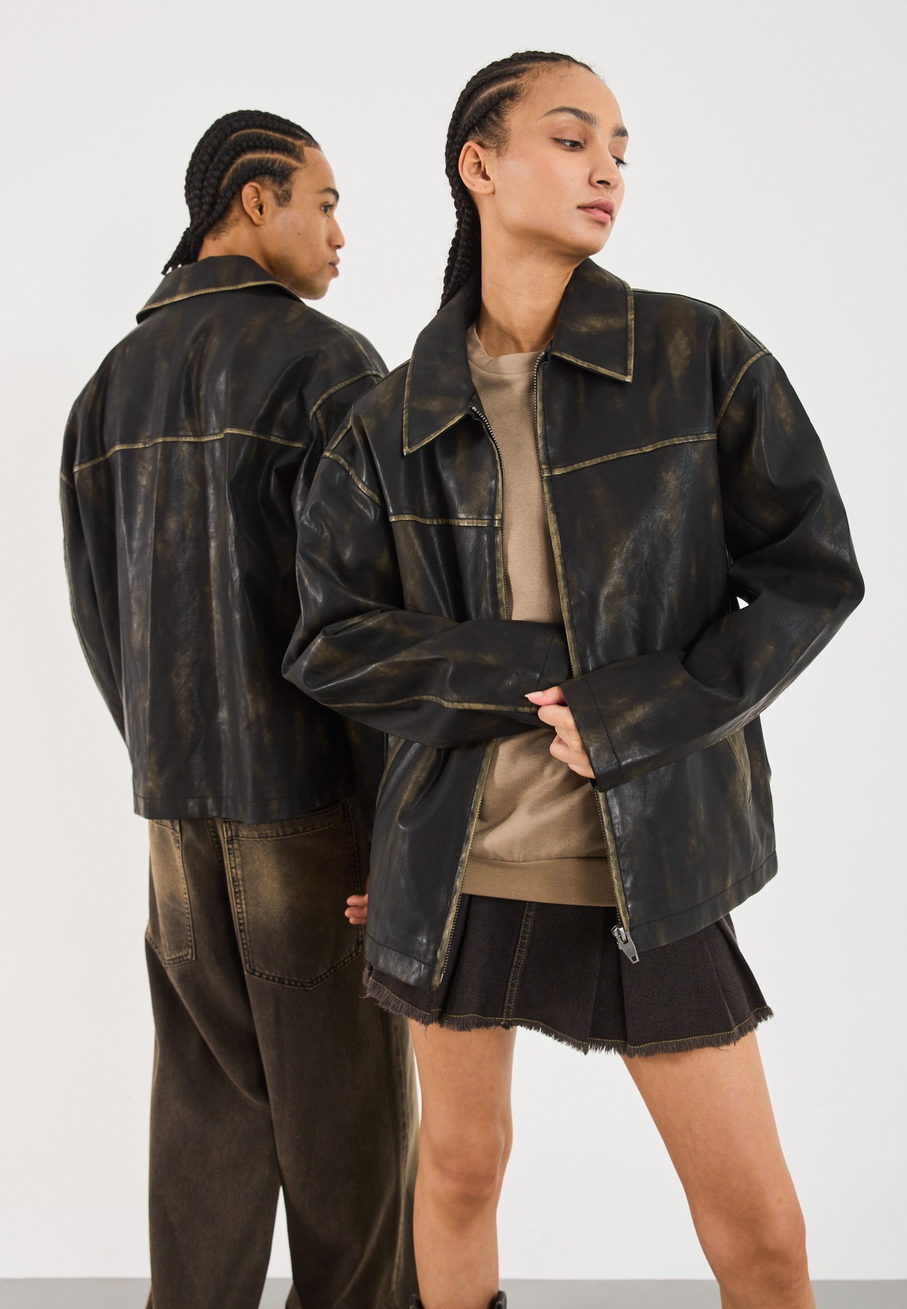 YOURTURN UNISEX OVERSIZED FIT PU JACKET