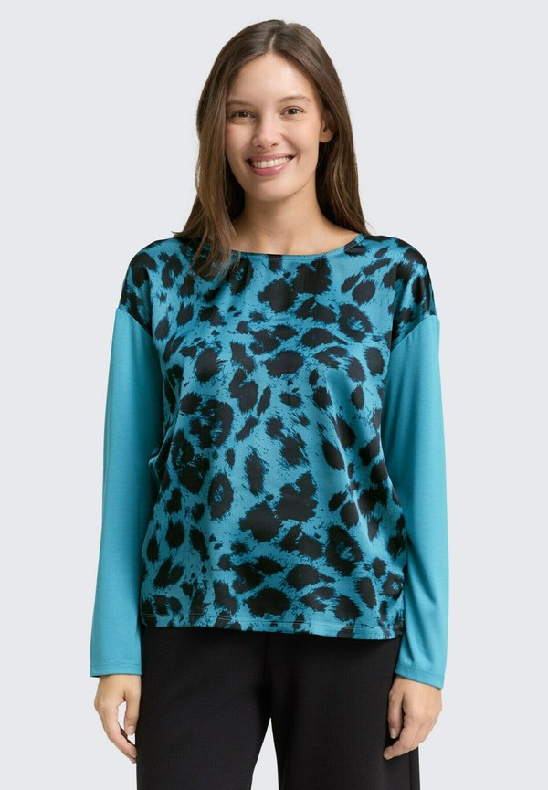 TOM TAILOR LOOSE FIT  MIT LEO-PRINT - Blouse - petrol/black big leo print