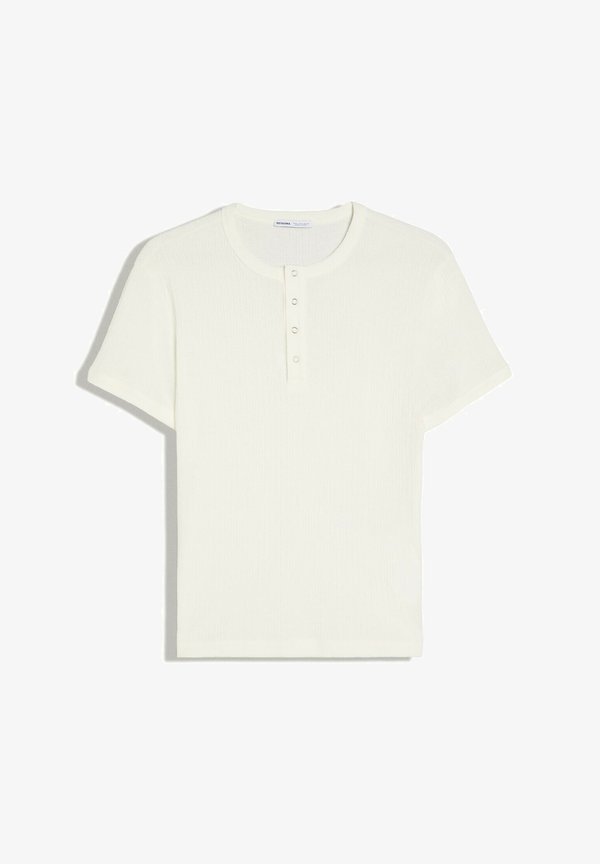 Bershka TEXTURED HENLEY - T-SHIRT - Basic T-shirt - white