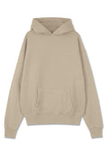 Beige Kapuzenpullover aus Baumwollmischung, mit Kängurutasche, verstellbarem Kordelzug an der Kapuze und gerippten Bündchen und Saum. Minimalistisches Branding auf der Brust.