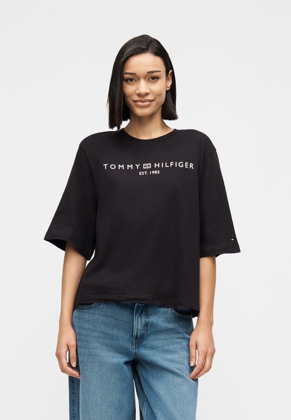 Tommy Hilfiger LOGO JERSEY RELAXED CREW NECK T-SHIRT - Print T-shirt - black