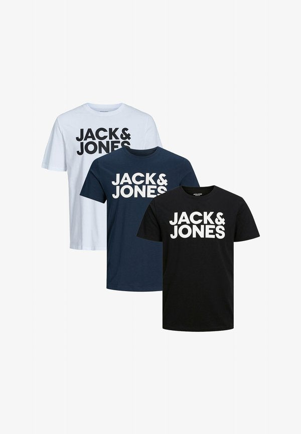 Jack & Jones 3 PACK - Print T-shirt - weiß blau schwarz