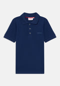 Marineblaue Poloshirt aus glattem Baumwollmaterial. Verfügt über einen klassischen Kragen, eine Dreiknopfleiste und ein dezentes Logodetail im Stoff.