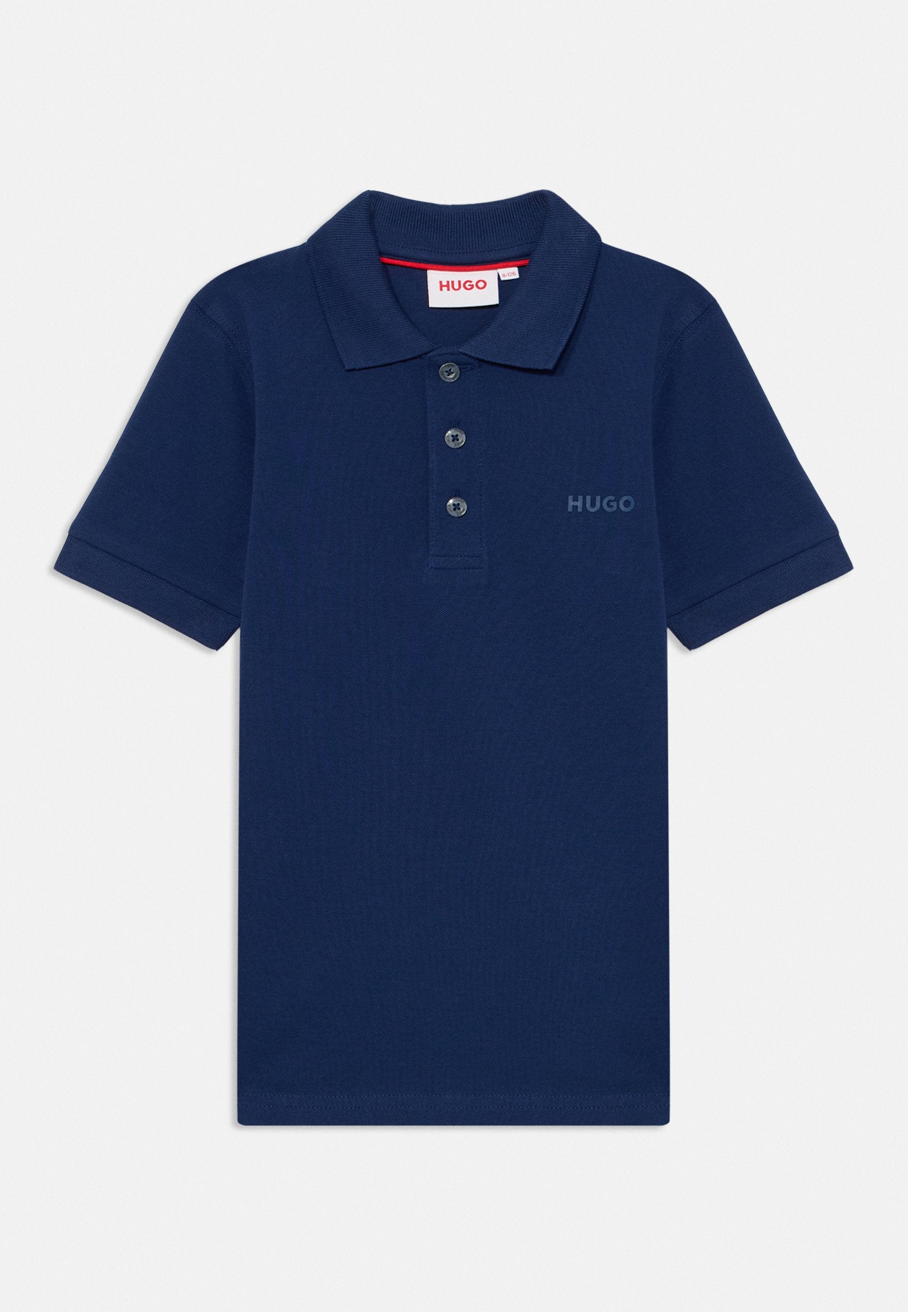 Marineblaue Poloshirt aus glattem Baumwollmaterial. Verfügt über einen klassischen Kragen, eine Dreiknopfleiste und ein dezentes Logodetail im Stoff.