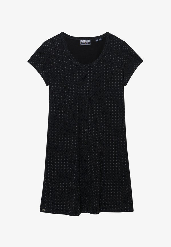 Superdry & Co SUPERDRY BUTTON THROUGH SHORT SLEEVE MINI DRESS.. - Shift dress - black dot