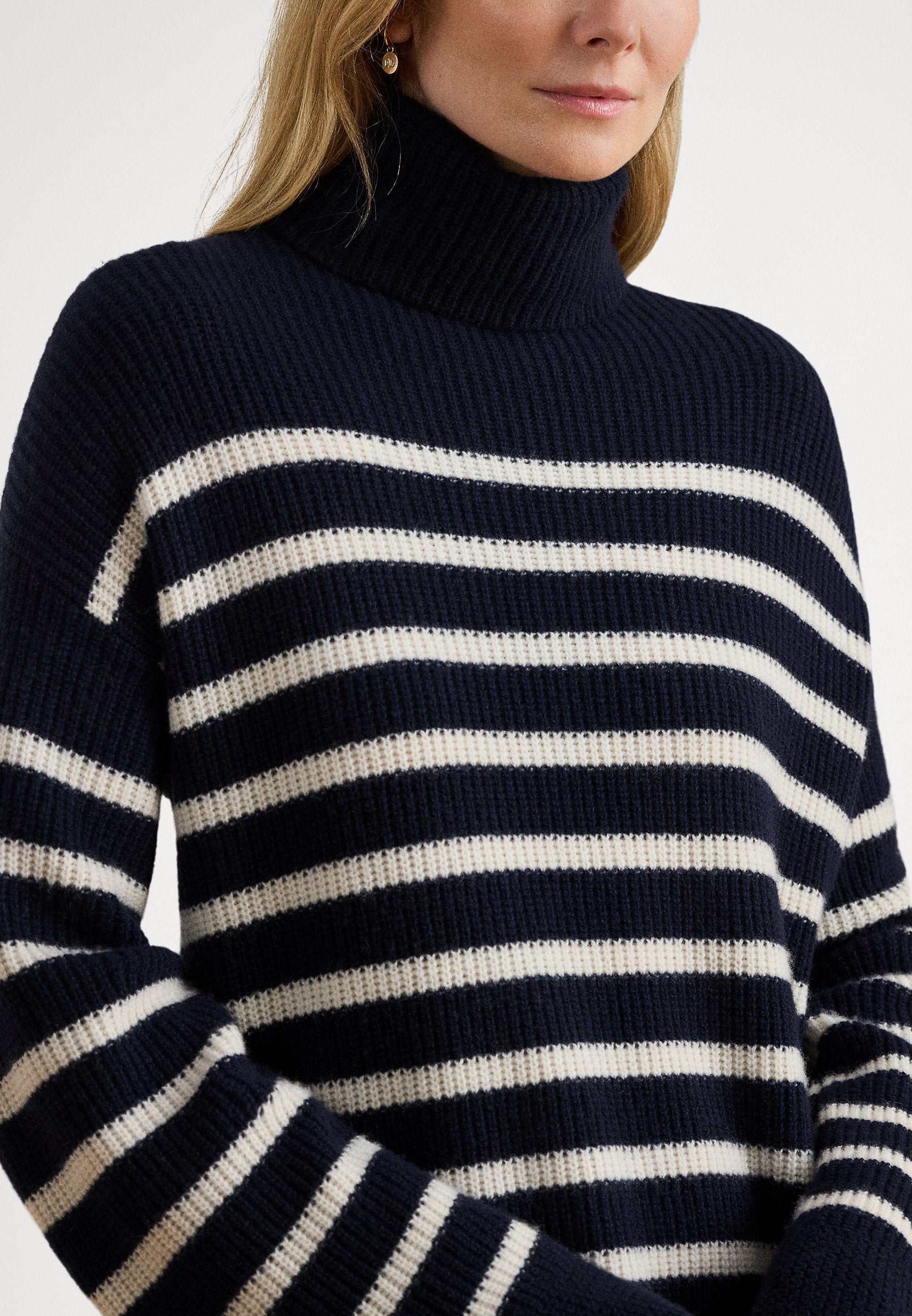 Lauren Ralph Lauren STRIPED WOOL-CASHMERE TURTLENECK DRESS