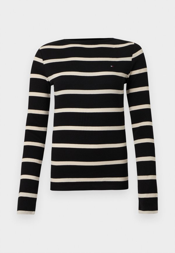 Tommy Hilfiger RIBBED SLIM BOAT NECK LONG SLEEVE T-SHIRT - Long sleeved top - black/calico