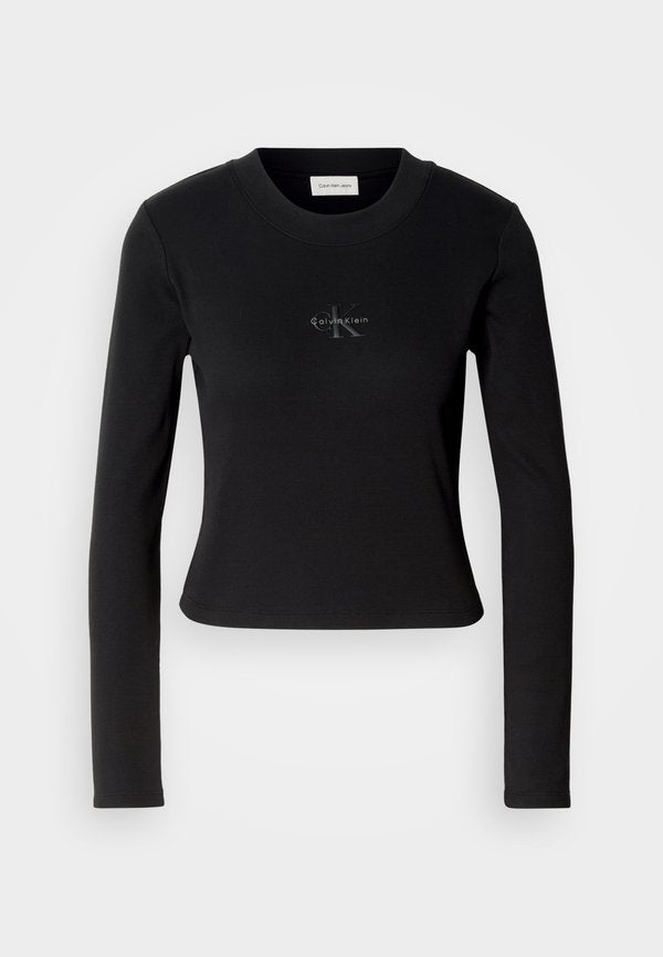 Calvin Klein Jeans LS MONOLOGO BABY TEE - Long sleeved top - black