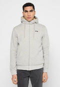 Hellgraue Zip-Hoodie aus Baumwollmischung, mit einer Fronttasche, verstellbaren Kordeln und einem kleinen Logo auf der Brust.