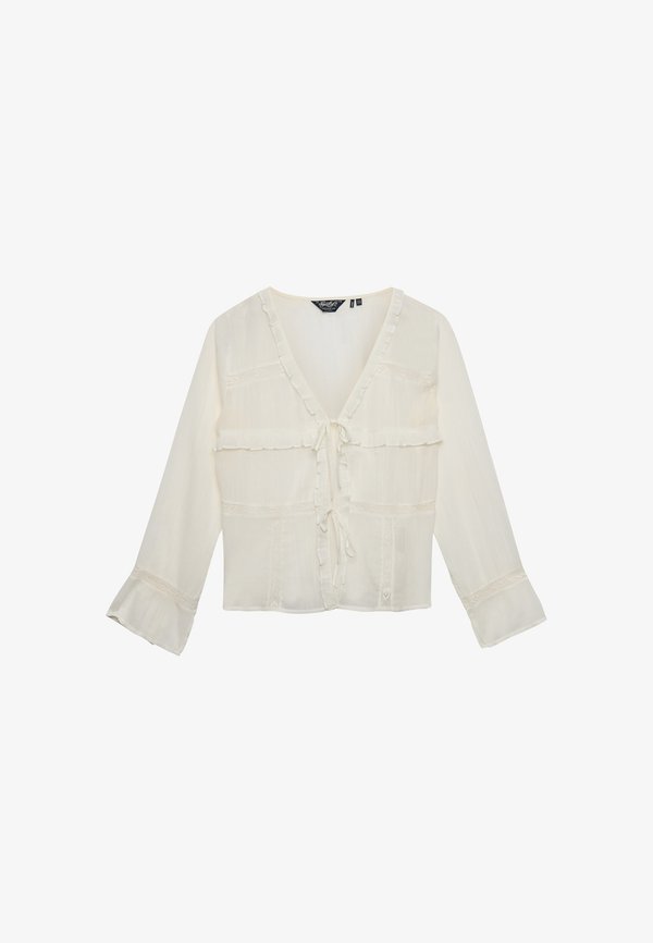 Superdry & Co SUPERDRY LONG SLEEVE LACE TIE FRONT TOP.. - Blouse - desert bone off white