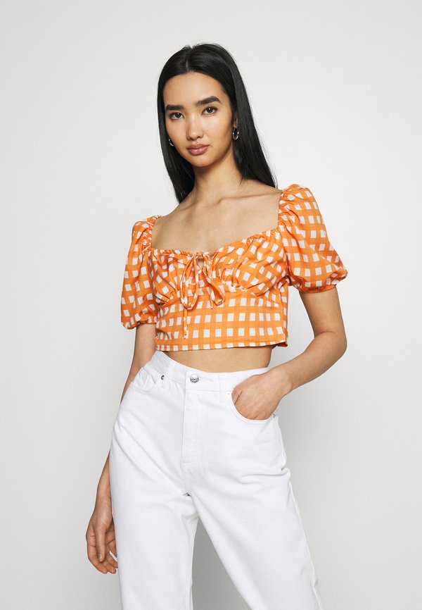 Glamorous MAYA RUCHED BUST CROP TOP WITH FRONT TIE DETAIL PUFF SHORT SLEEVES