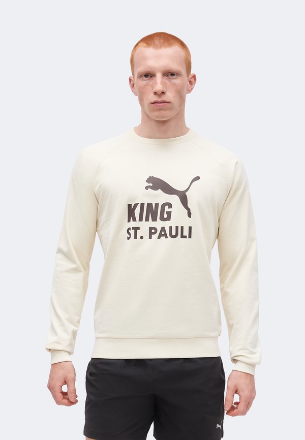 Puma FC ST. PAULI KING LOGO CREWNECK - Club wear - alpine snow/dark chocolate