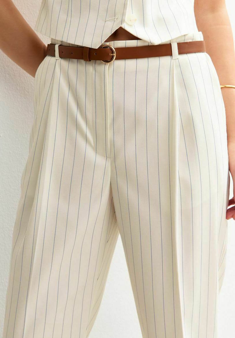New Look PINSTRIPE BARREL LEG BELTED TAILORED