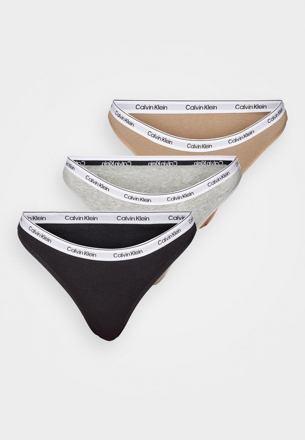 Calvin Klein Underwear THONG LOGO ICON 3 PACK  - Thong - black/grey heather/café fun