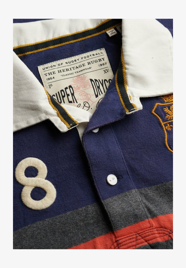 Superdry & Co DOUBLE EMBLEM SHORT SLEEVE RUGBY - Polo shirt - navy orange chest band stripe