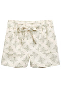 Bequeme Shorts aus Baumwolle in Creme mit einem grünen floralen Rautenmuster, elastischem Bund und Kordelzug. Verfügt über zwei Seitentaschen.