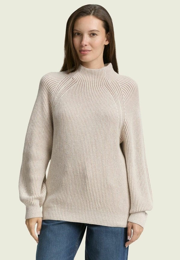 TOM TAILOR Jumper - soft taupe rib structure
